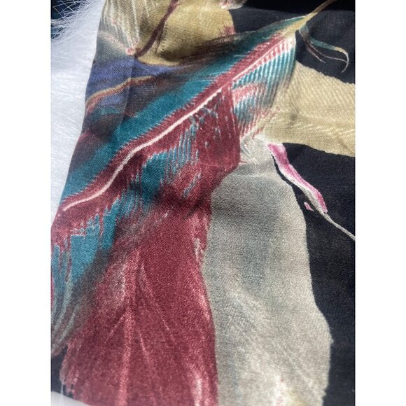Multicolor Feather Print Scarf Wrap Shawl 90" L X 37" W Cotton & Viscose Blend - Picture 2 of 5